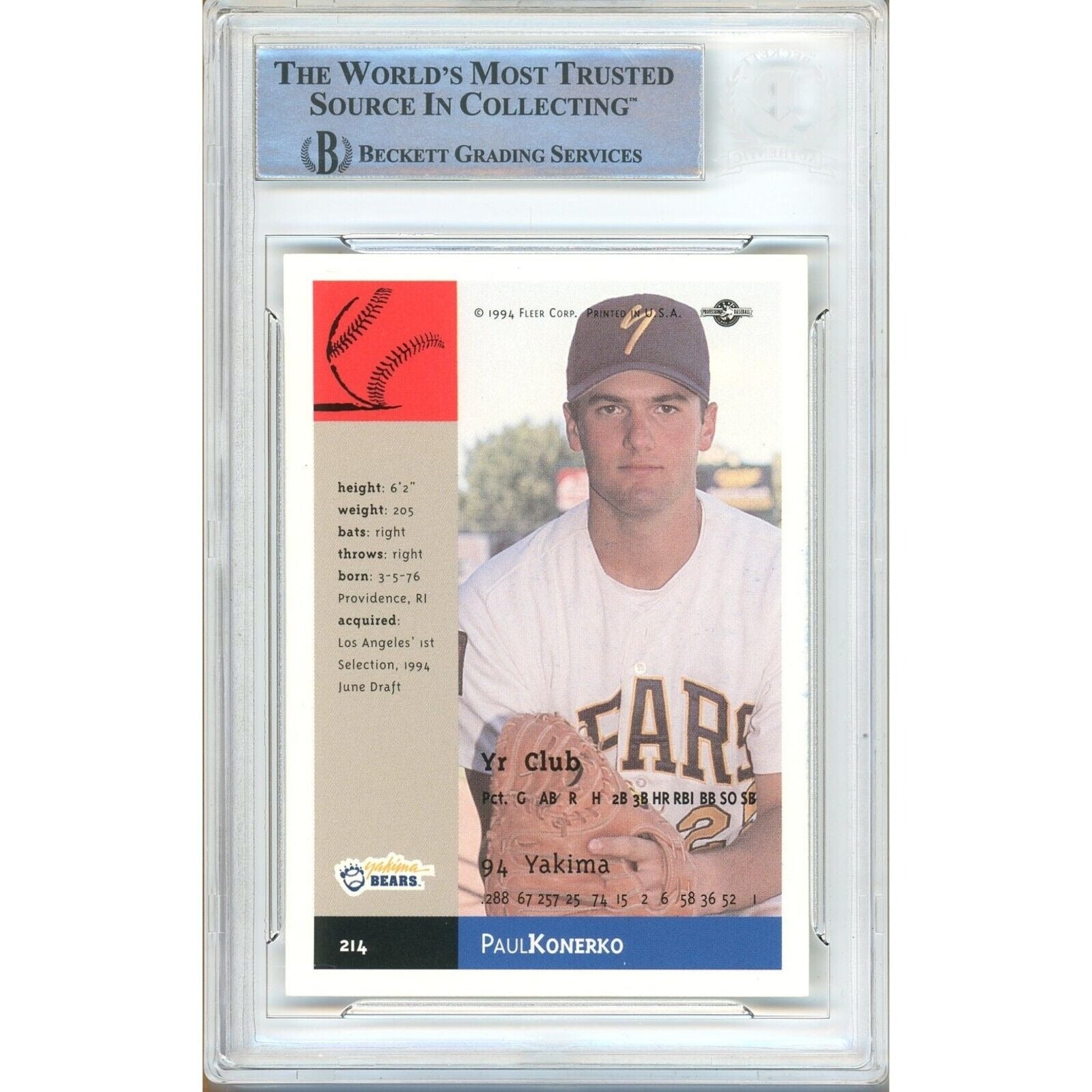 Baseballs- Autographed- Paul Konerko Chicago White Sox Signed 1994-95 Fleer Excel Rookie Baseball Card Beckett Authentic Auto Slab Back