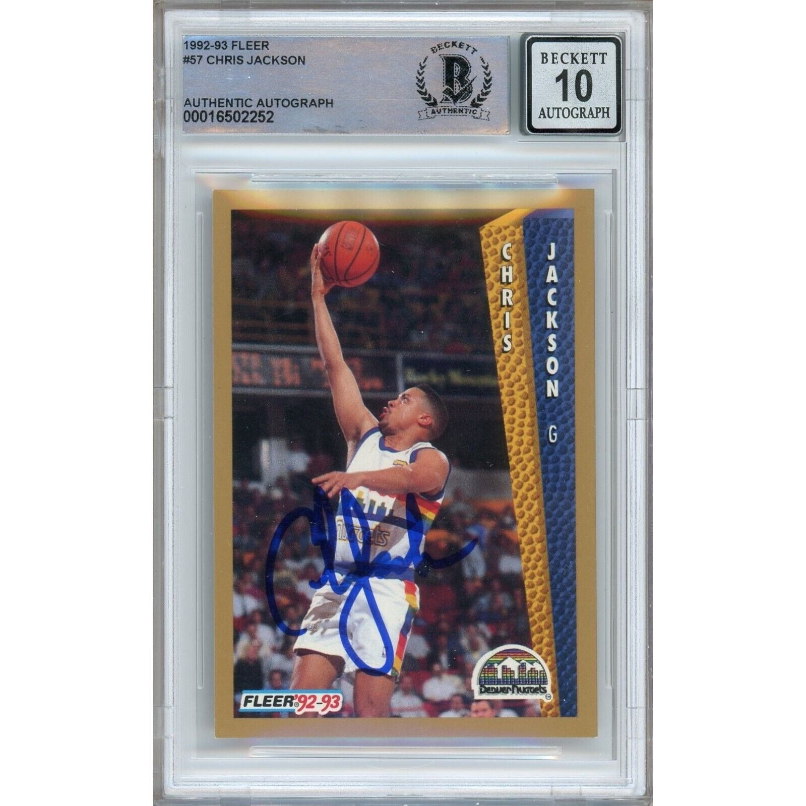 Basketballs- Autographed- Chris Jackson aka Mahmoud Abdul Rauf Denver Nuggets Signed 1992-93 Fleer Basketball Card Beckett Authentic BGS Auto-10 Graded Slab Front