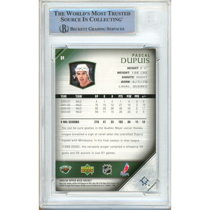 Hockey- Autographed- Pascal Dupuis Minnesota Wild Signed 2005-06 Upper Deck Hockey Card Beckett Authentic Auto Slab Back