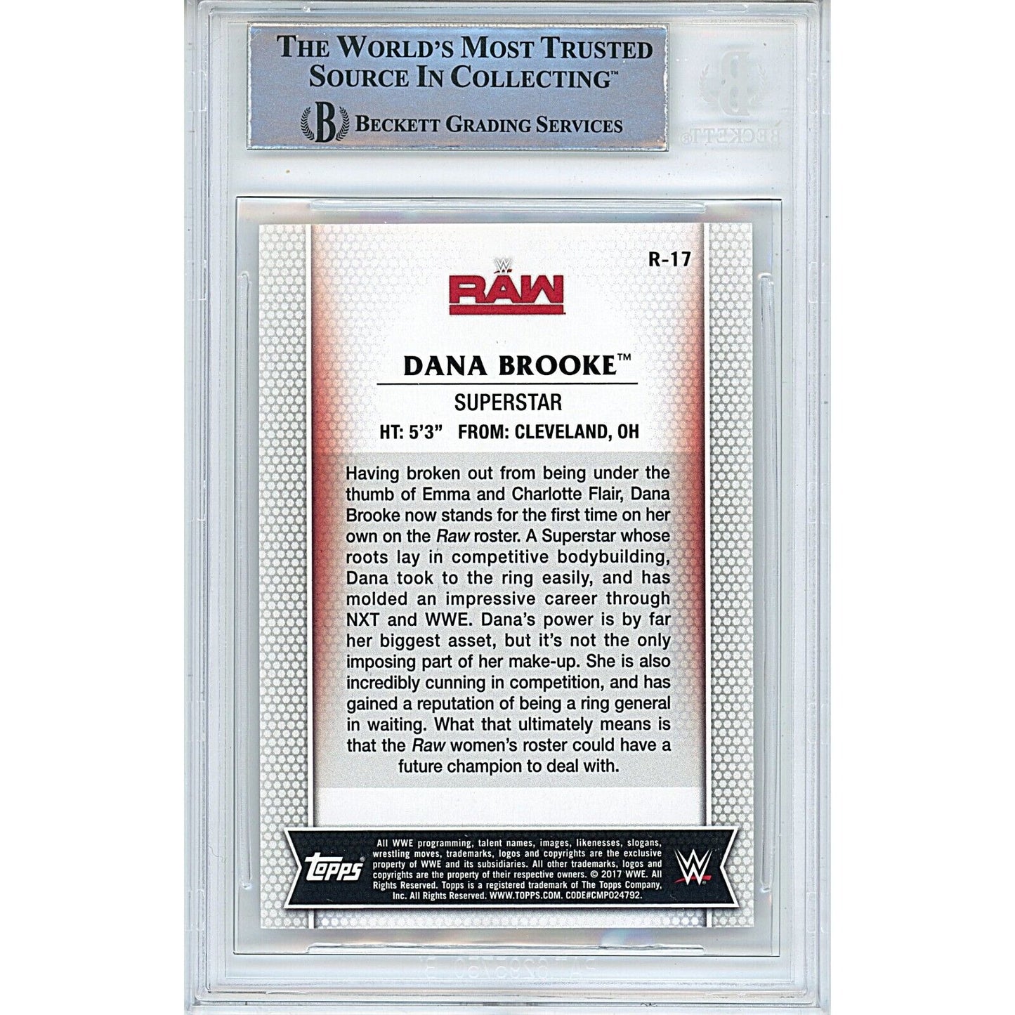 Wrestling- Autographed- Dana Brooke Signed 2017 Topps WWE Womens Division Trading Card Beckett Authentic Auto Slab Back