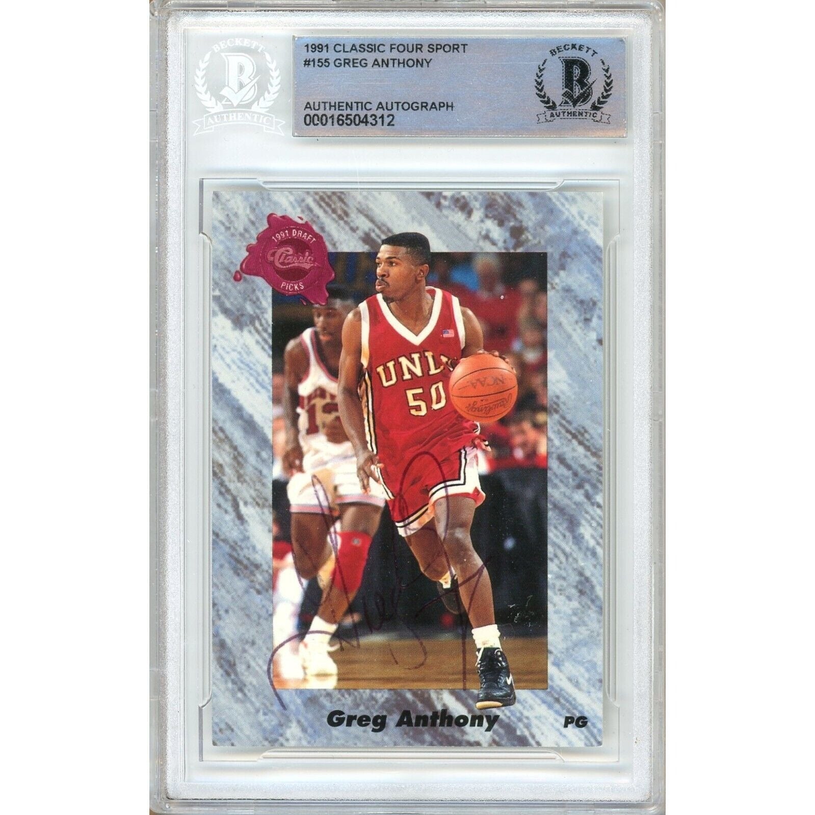 1991 #155 Greg Anthony UNLV Rebels Autographed Trading Card – Beckett BAS