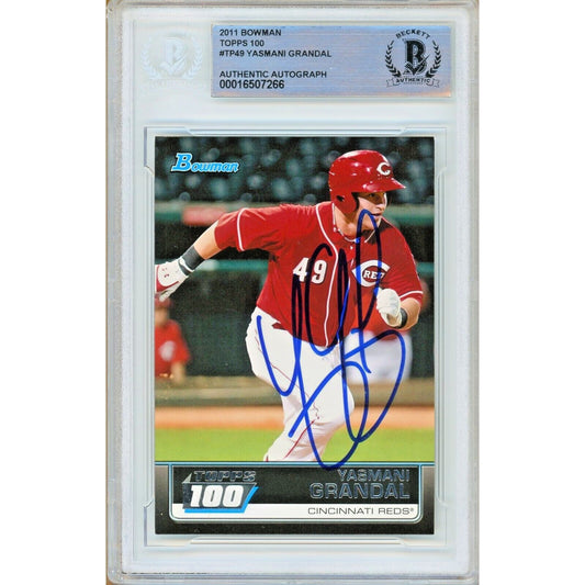 Baseballs- Autographed- Yasmani Grandal Cincinnati Reds Signed 2011 Bowman Topps 100 Rookie Card Beckett Authentic Auto Slab Front