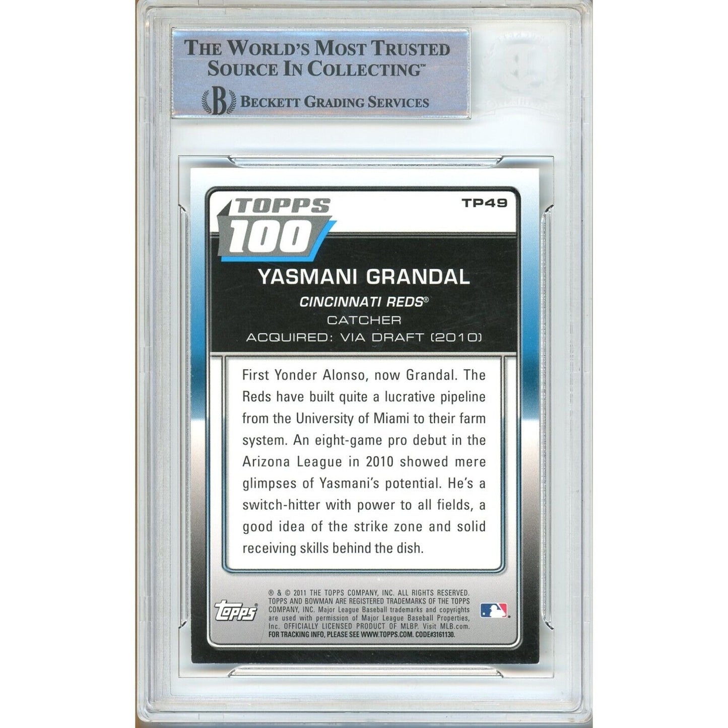 Baseballs- Autographed- Yasmani Grandal Cincinnati Reds Signed 2011 Bowman Topps 100 Rookie Card Beckett Authentic Auto Slab Back