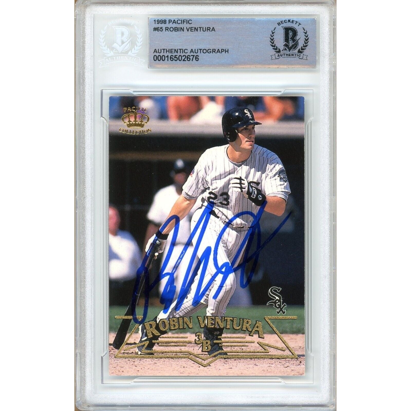 Baseballs- Autographed- Robin Ventura Chicago White Sox Signed 1998 Pacific Trading Card Beckett Authentic Auto Slab Front