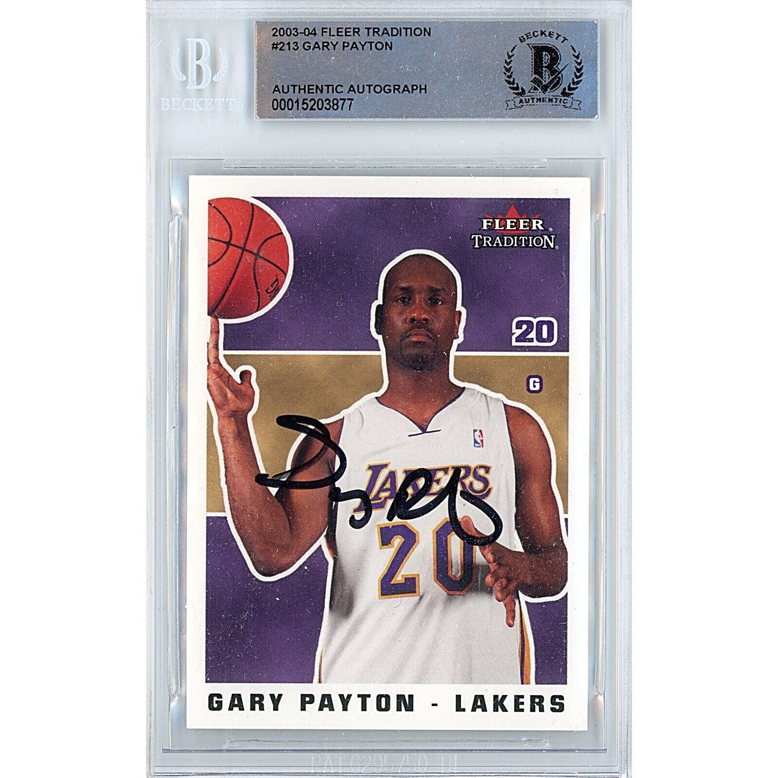 Basketballs- Autographed- Gary Payton Los Angeles Lakers Signed 2003-04 Fleer Tradition Basketball Card Beckett Authentic Auto Slab Front