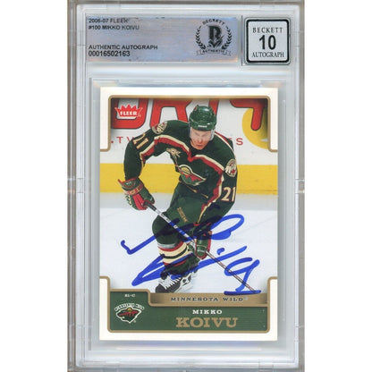 Hockey- Autographed- Mikko Koivu Minnesota Wild Signed 2006-07 Fleer Hockey Card Beckett Authentic BGS Auto-10 Slab Front