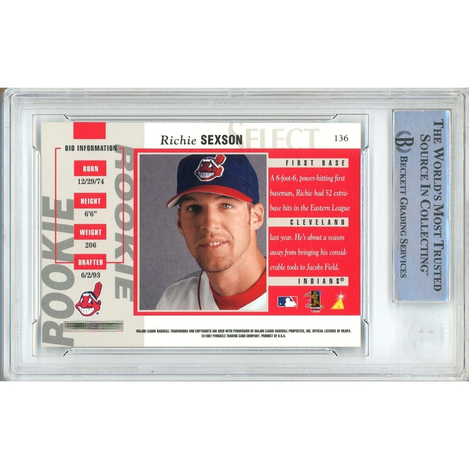 Richie Sexson Cleveland Indians signed trading card – signature close-up – Beckett COA