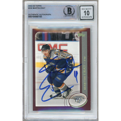 Hockey- Autographed- Martin Erat Nashville Predators Signed 2002-03 Topps Hockey Card Beckett Authentic BGS Auto-10 Graded Slab Front