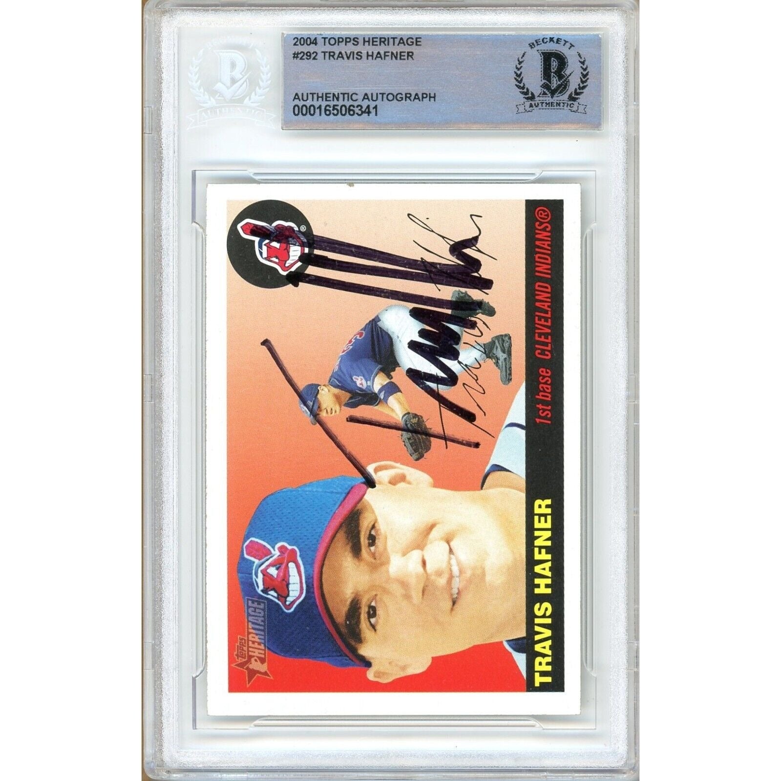 Travis Hafner Cleveland Indians signed trading card – signature close-up – Beckett COA