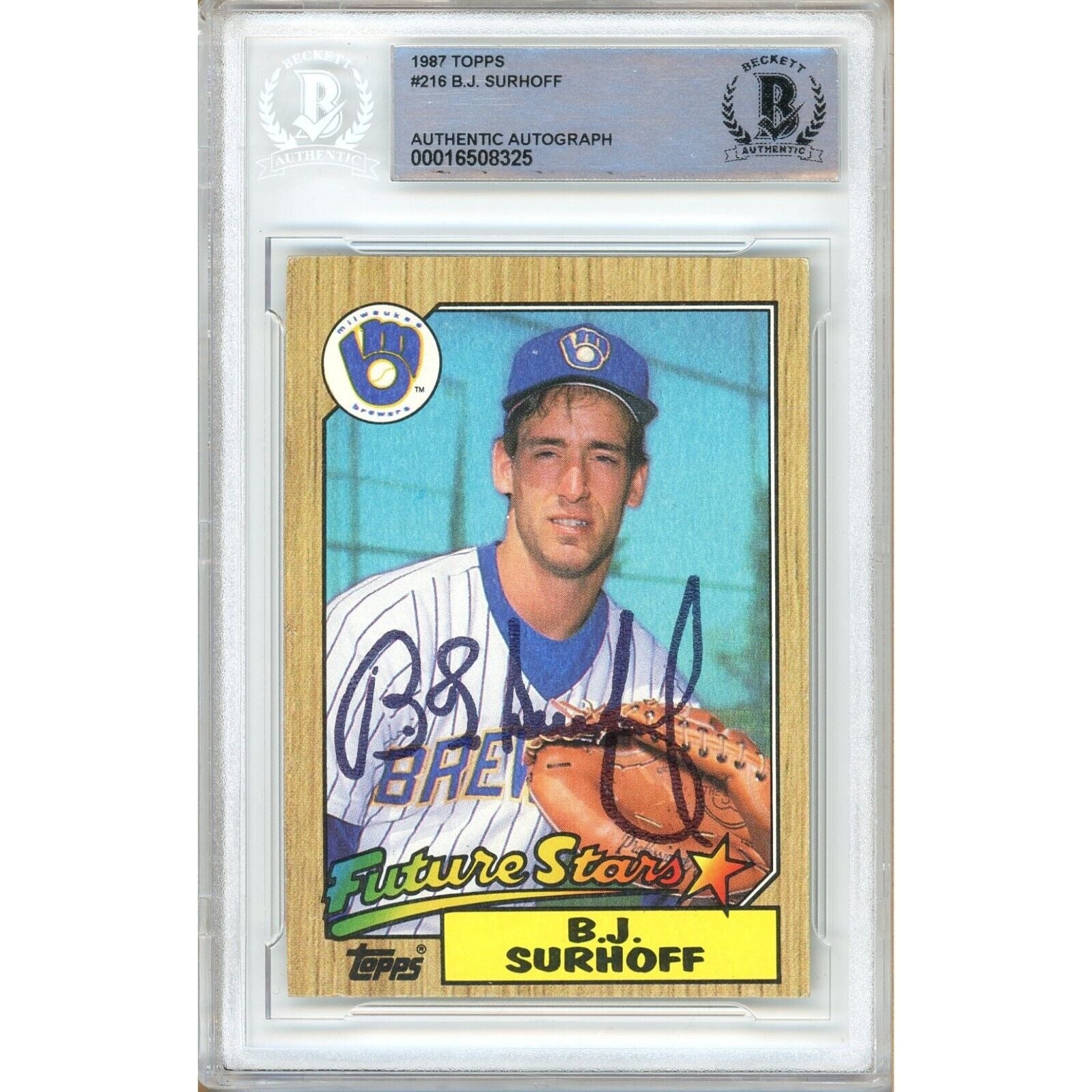 1987 Topps BJ Surhoff Milwaukee Brewers Autographed Trading Card – Beckett BAS