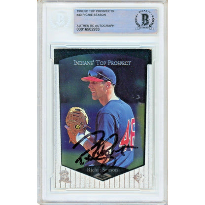 Baseballs- Autographed- Richie Sexson Cleveland Indians Signed 1998 Upper Deck SP Top Prospects Trading Card Beckett Authentic Auto Slab Front