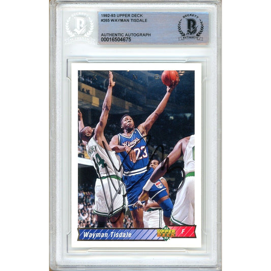 Basketballs- Autographed- Wayman Tisdale Sacramento Kings Signed 1992-93 Upper Deck Trading Card Beckett Authentic Auto Slab Front