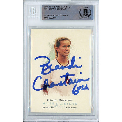 Soccer- Autographed- Brandi Chastain Team USA Signed 2006 Topps Allen and Ginter Trading Card Beckett Authentic Auto Slab Front