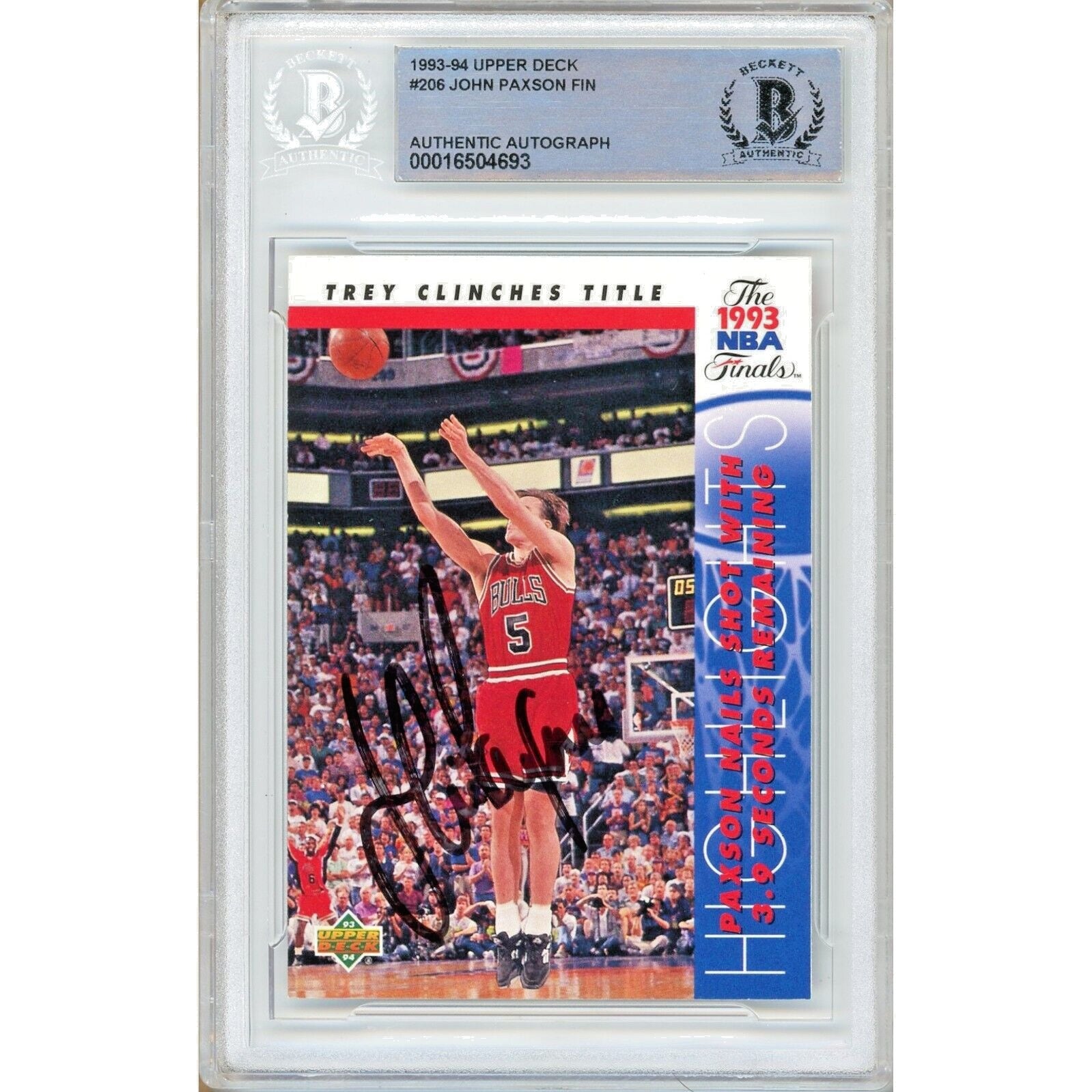 John Paxson Chicago Bulls autographed trading card – full view – Beckett COA