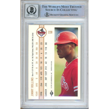 Baseballs- Autographed- Jimmy Rollins Philadelphia Phillies Signed 1999 Just Minors Rookie Baseball Card Beckett Authentic BGS Auto-10 Graded Slab Back