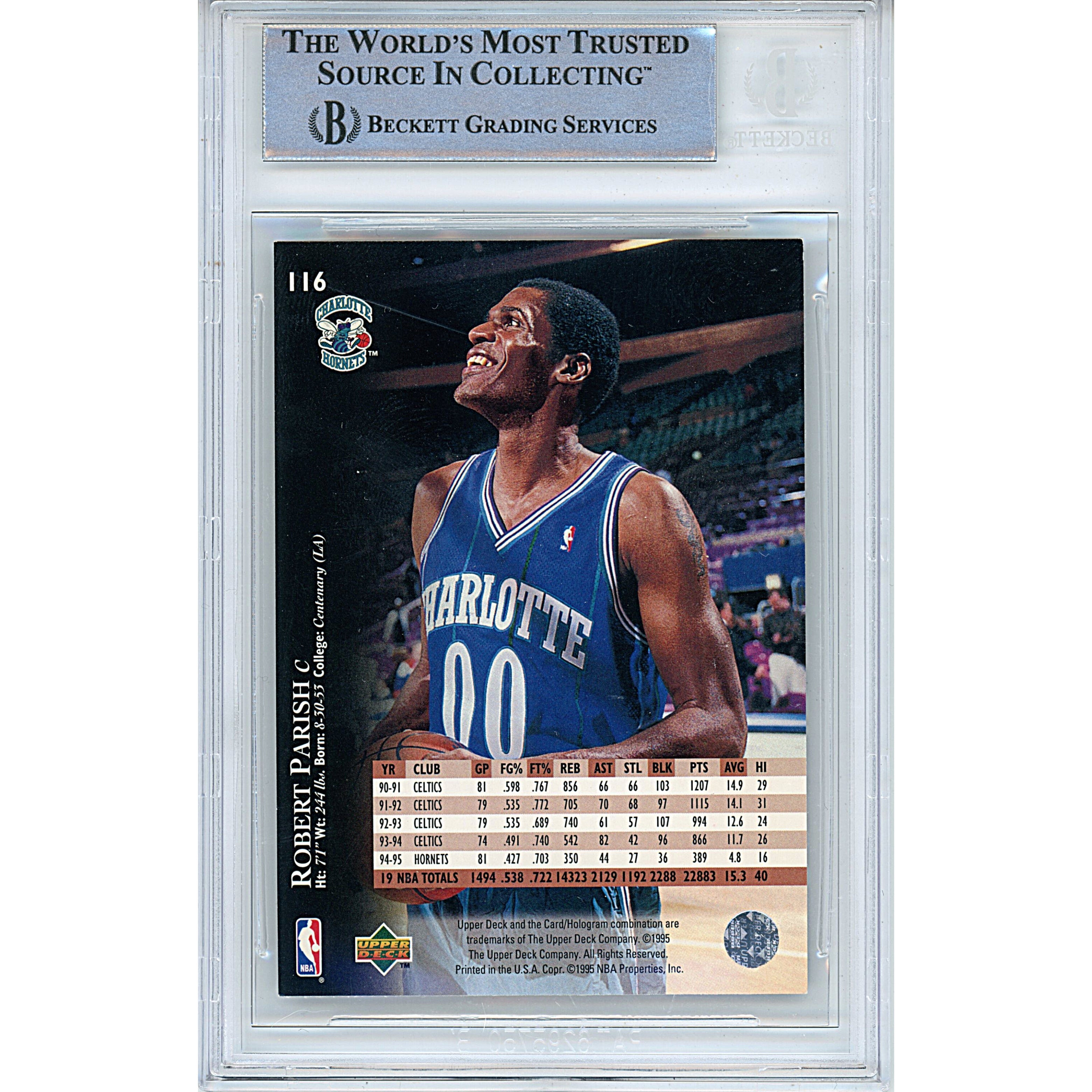 Robert Parish Signed Charlotte Hornets Trading Card Beckett BGS
