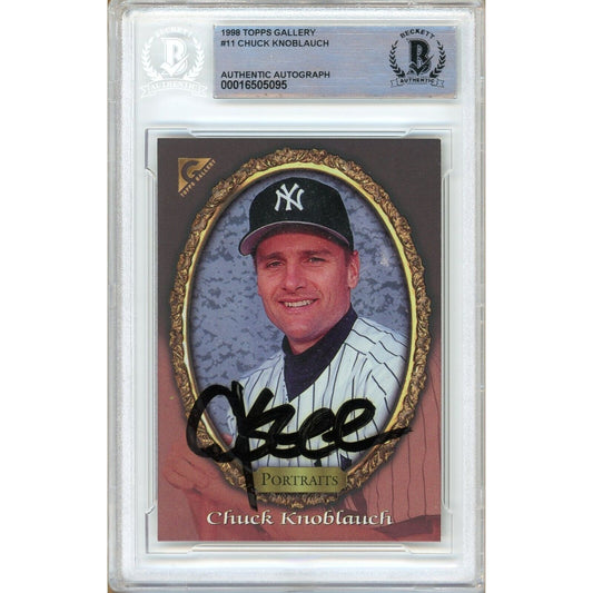 Baseballs- Autographed- Chuck Knoblauch New York Yankees Signed 1998 Topps Gallery Baseball Card Beckett Authentic Auto Slab Front