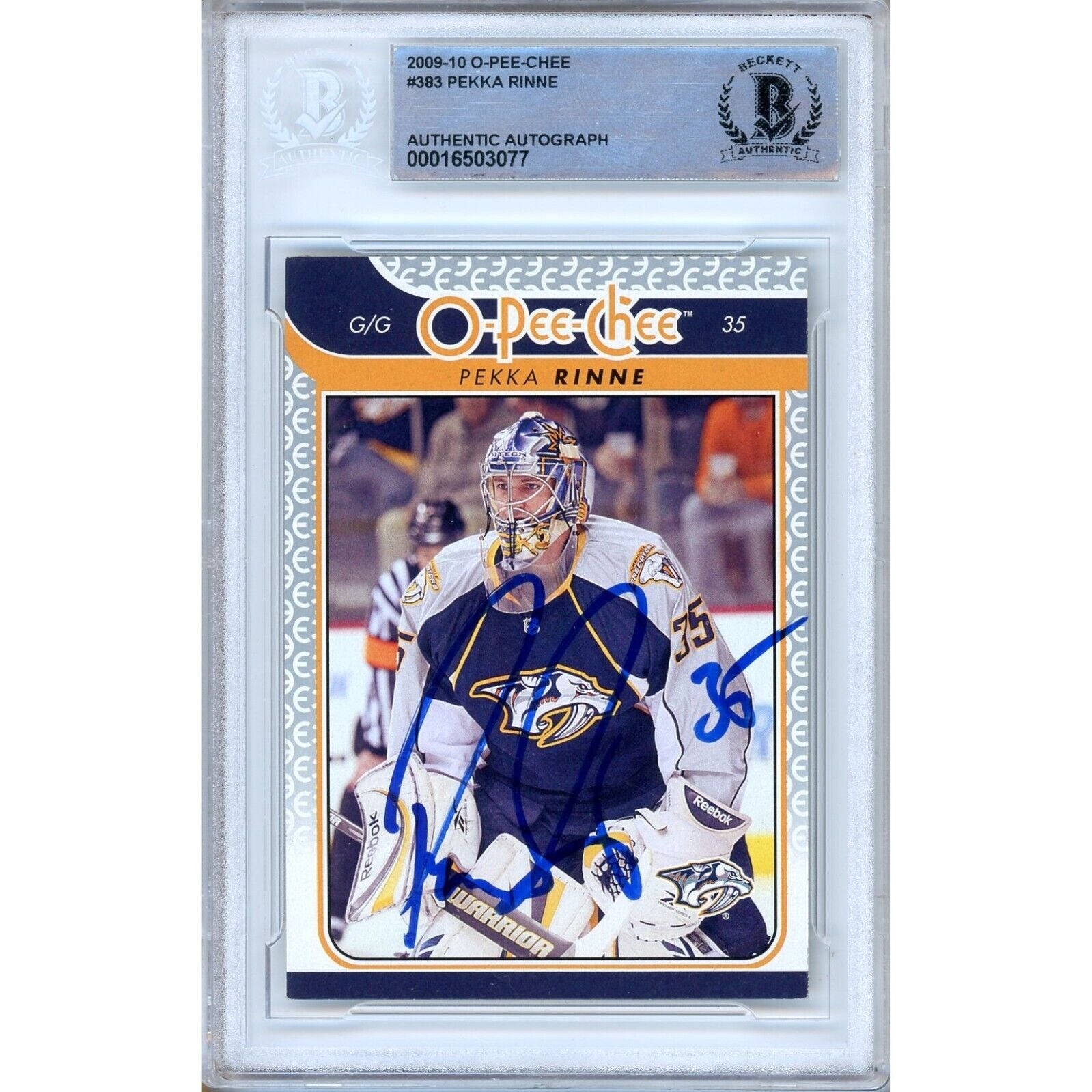 Hockey- Autographed- Pekka Rinne Nashville Predators Signed 2009-10 O-Pee-Chee Hockey Card Beckett Authentic Auto Slab Front