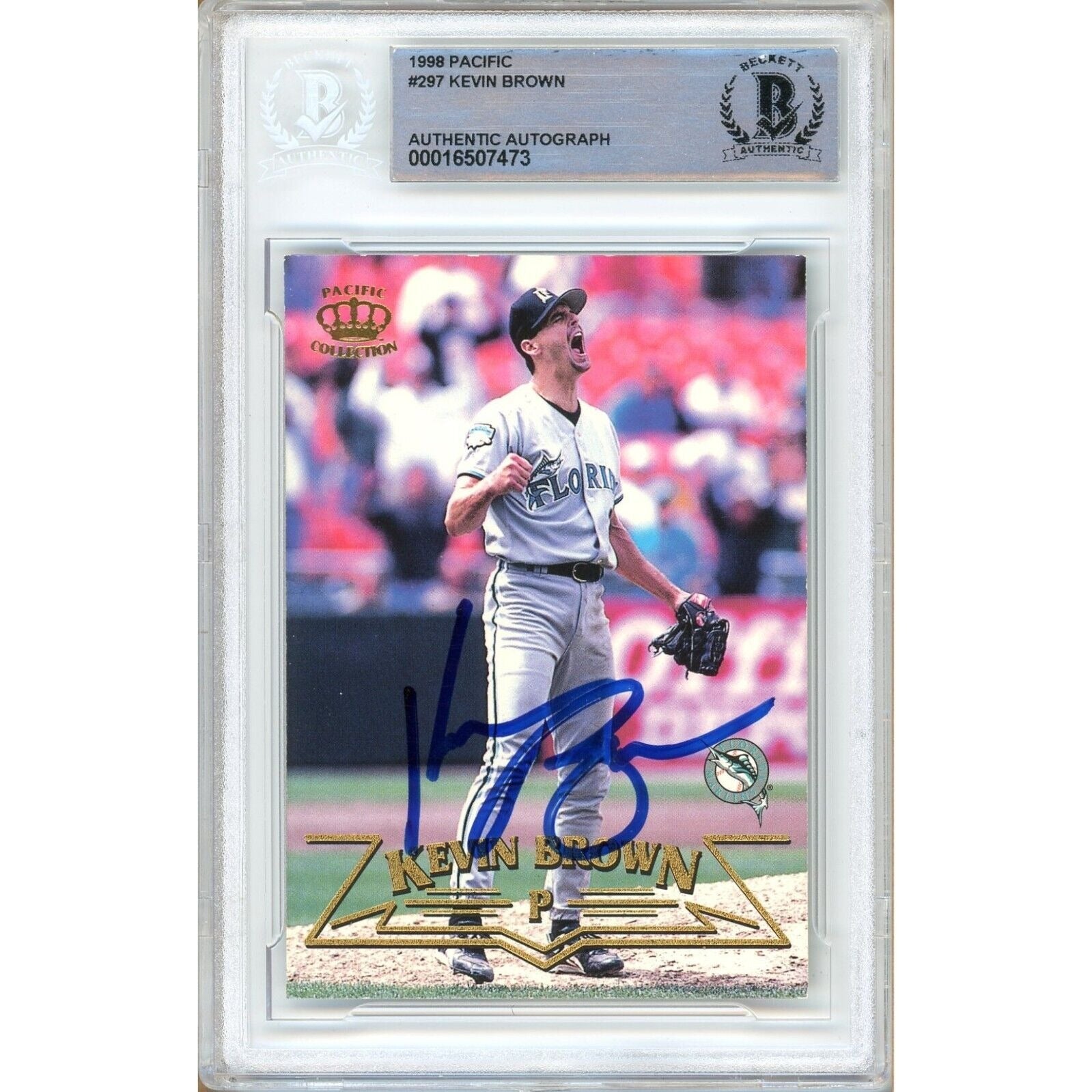 Kevin Brown Miami Marlins autographed trading card – full view – Beckett COA