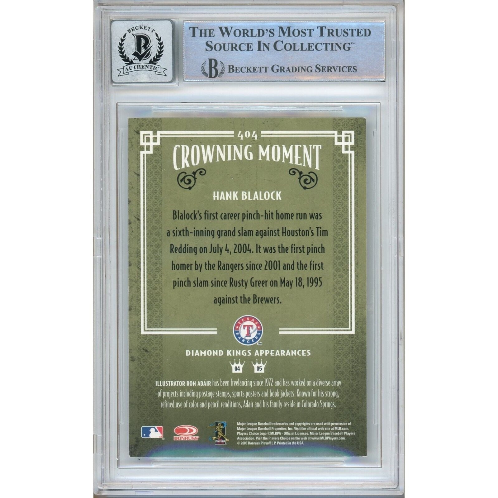 Hank Blalock Texas Rangers signed trading card – signature close-up – Beckett COA