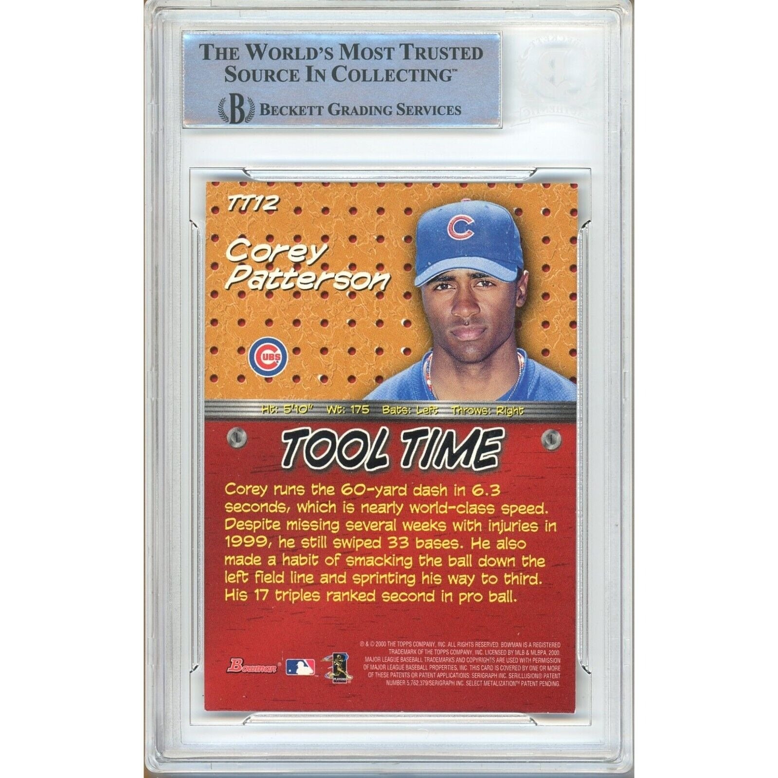 Corey Patterson Bowman Tool Time Signed Trading Card Beckett BAS
