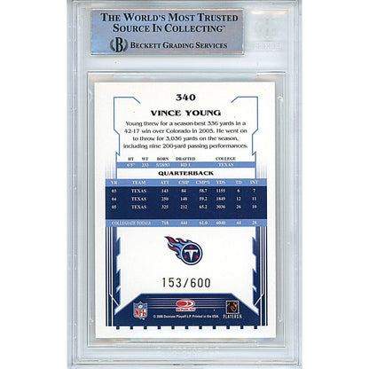 Footballs- Autographed- Vince Young Tennessee Titans Signed 2006 Score Gold Trading Card Beckett Authentic Auto Slab Back