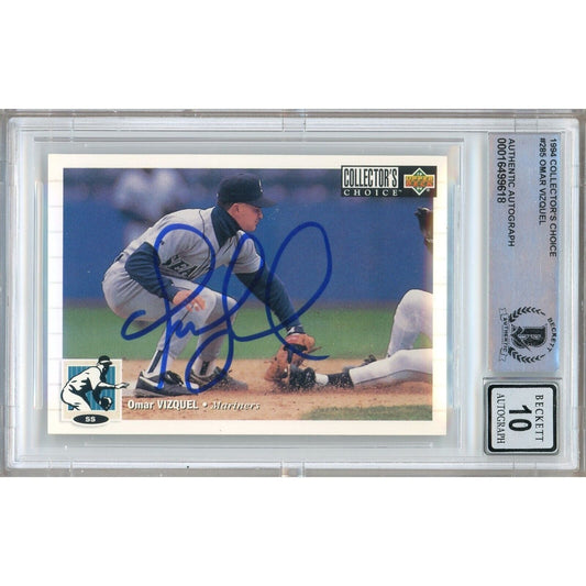 Baseballs- Autographed- Omar Vizquel Seattle Mariners Signed 1994 Upper Deck Collectors Choice Baseball Card Beckett Authentic BGS Auto-10 Graded Slab Front