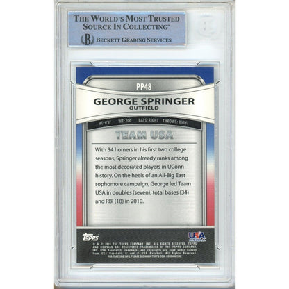 Baseballs- Autographed- George Springer Houston Astros Signed 2010 Bowman Platinum Rookie Baseball Card Beckett Authentic Auto Slab Back