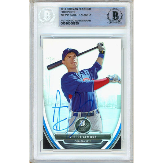 Baseballs- Autographed- Albert Almora Chicago Cubs Signed 2013 Bowman Platinum Prospects Rookie Baseball Card Beckett Authentic Auto Slab Front