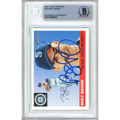 Baseballs- Autographed- Bret Boone Seattle Mariners Signed 2004 Topps Heritage Baseball Card Beckett Authenticated Auto Slab Front