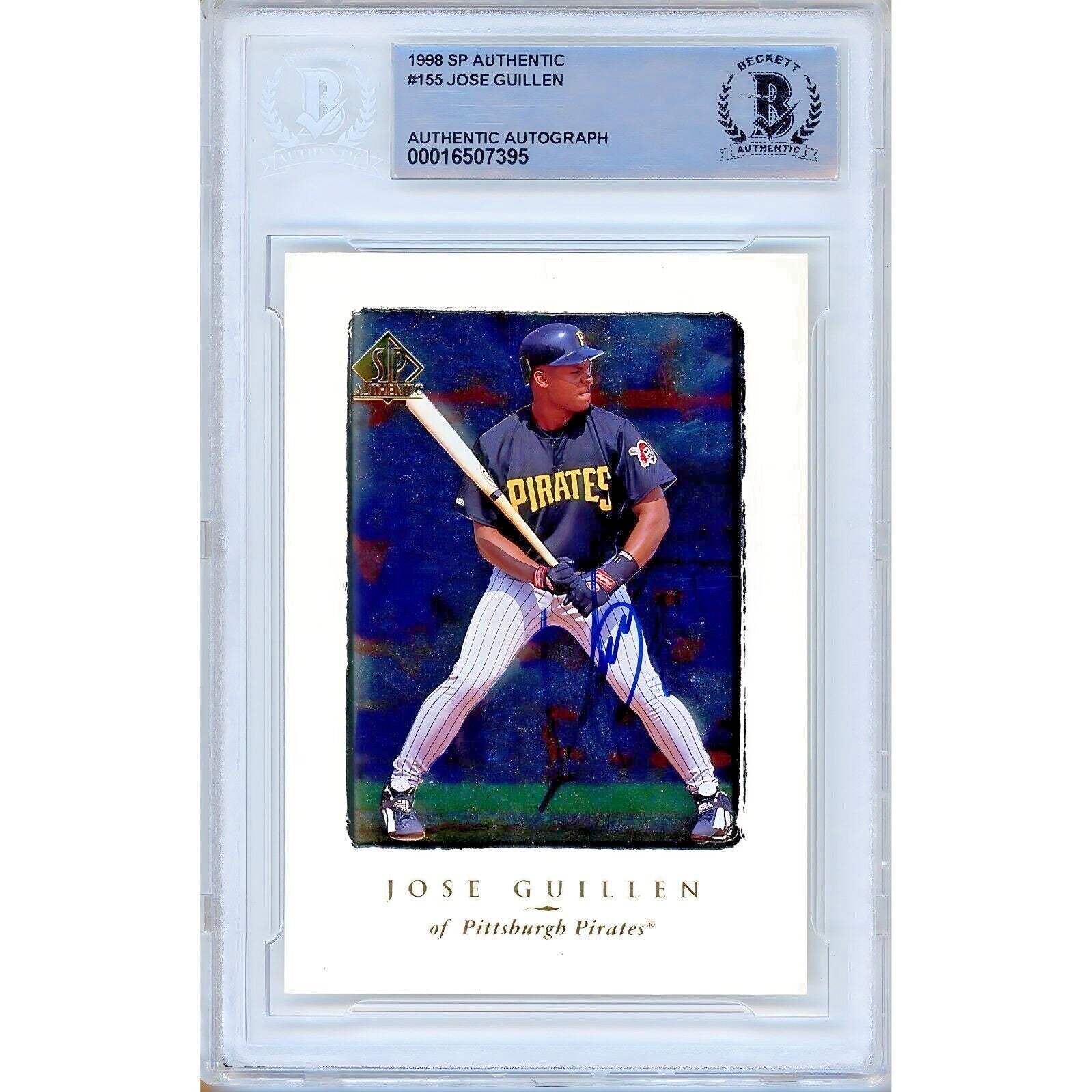 Jose Guillen Pittsburgh Pirates autographed trading card – full view – Beckett COA