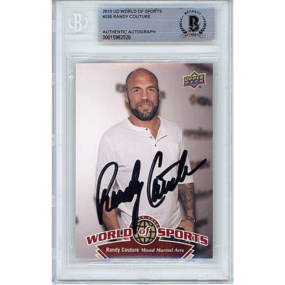 UFC- Autographed- Randy Couture Signed 2010 Upper Deck World of Sports MMA Trading Card Beckett Authentic Auto Slab Front