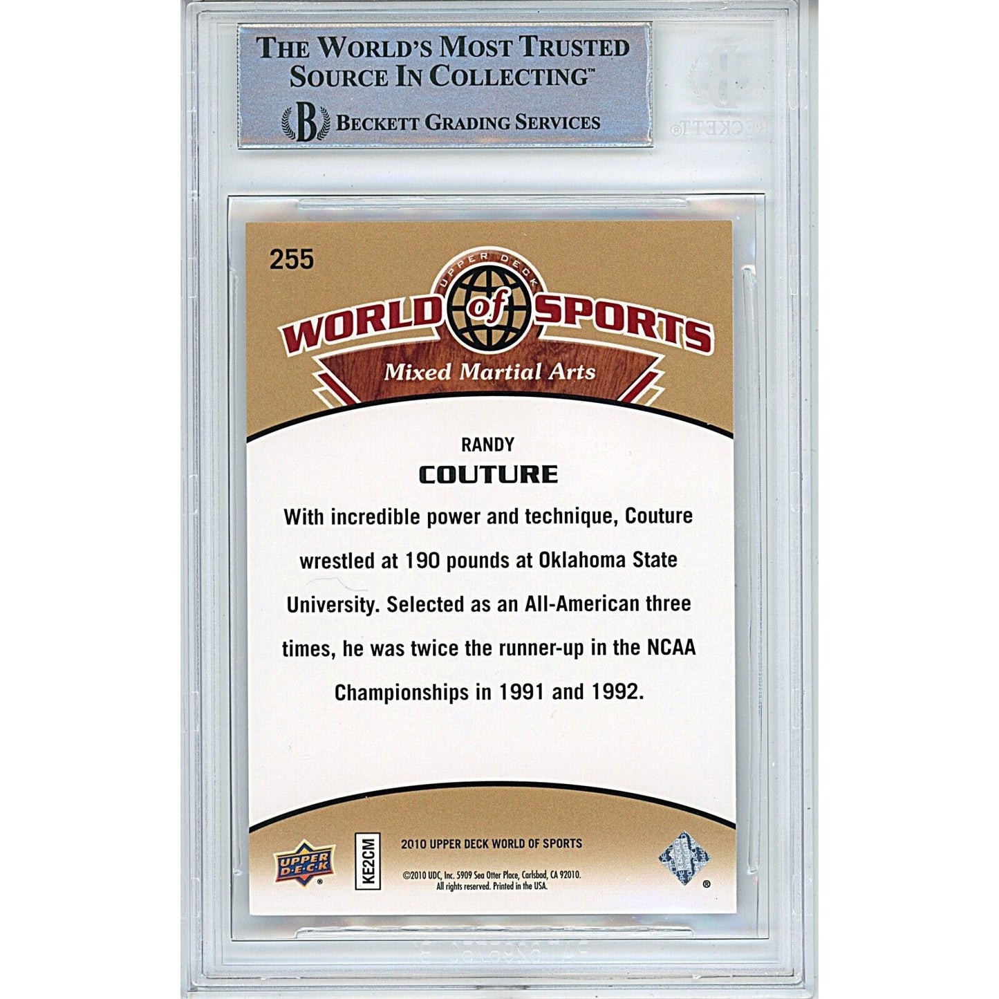 UFC- Autographed- Randy Couture Signed 2010 Upper Deck World of Sports MMA Trading Card Beckett Authentic Auto Slab Back