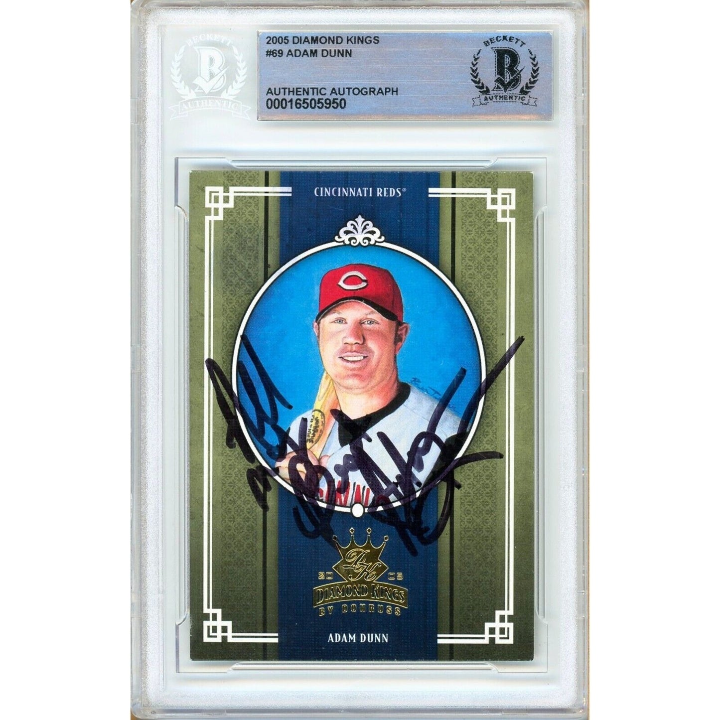 Baseball- Autographed- Adam Dunn Signed 2005 Donruss Diamond Kings Baseball Card Beckett Authentic Auto Slab Front