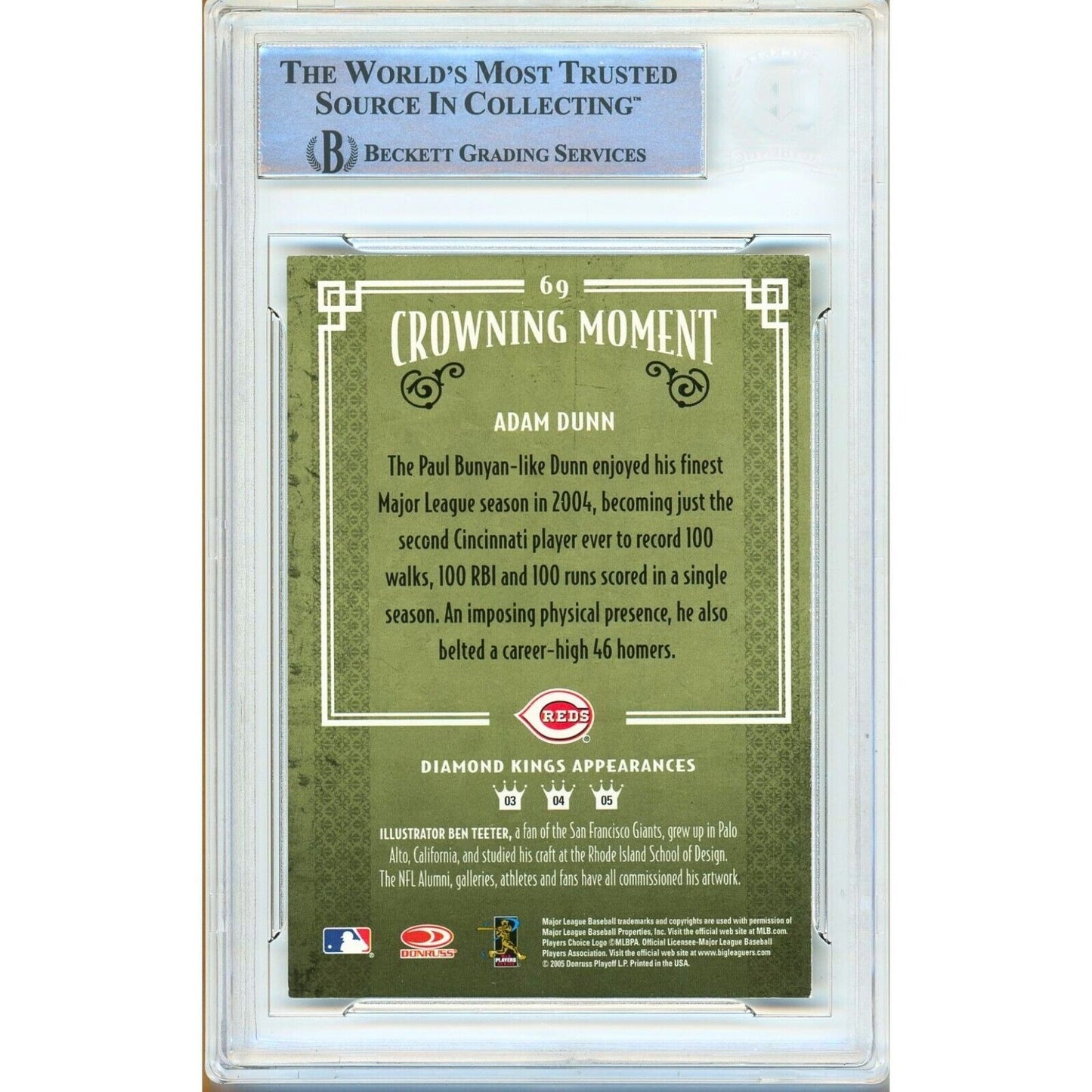 Baseball- Autographed- Adam Dunn Signed 2005 Donruss Diamond Kings Baseball Card Beckett Authentic Auto Slab Back