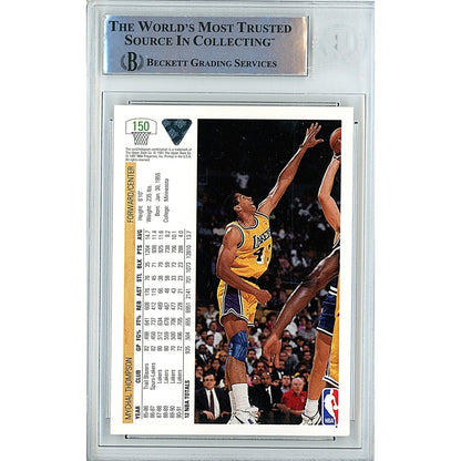 Basketballs- Autographed- Mychal Thompson Los Angeles Lakers Signed 1991-92 Upper Deck Basketball Card Beckett Authentic Auto Slab Back