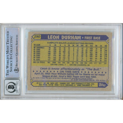 Baseballs- Autographed- Leon Durham Chicago Cubs Signed 1987 Topps Baseball Card Beckett Authentic BGS Auto-10 Graded Slab Back