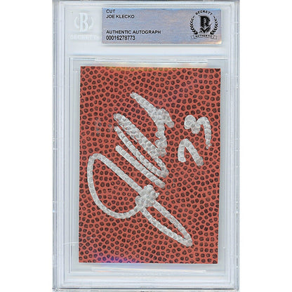 Footballs- Autographed- Joe Klecko New York Jets Signed Football Signature Cut Beckett Authentic Auto Slab Front