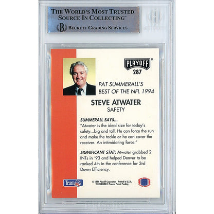 Footballs- Autographed- Steve Atwater Denver Broncos Signed 1994 Playoff Trading Card Beckett Authentic Auto Slab Back