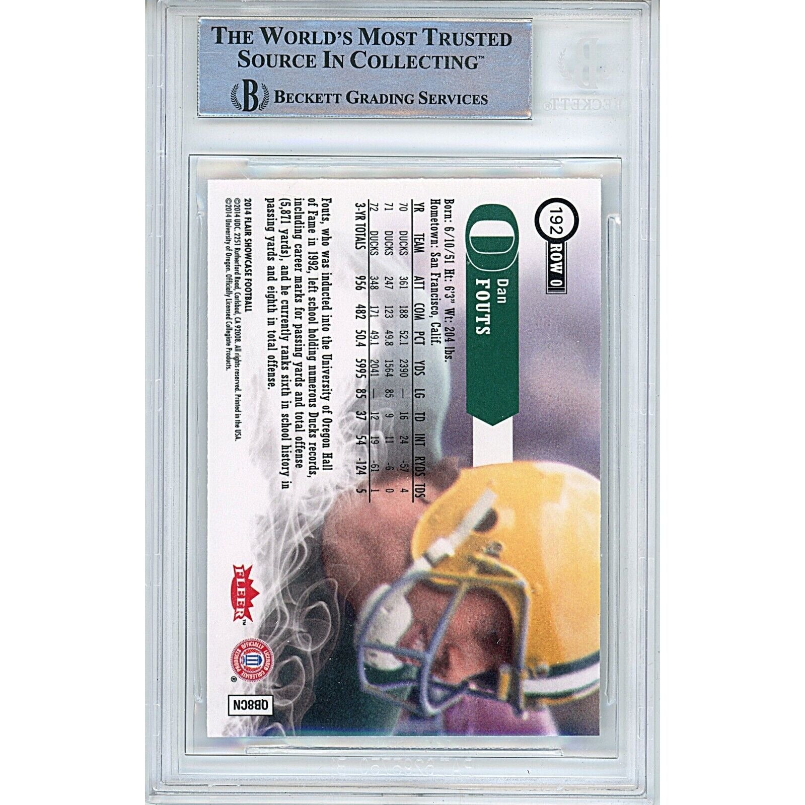 2014 Fleer #192 Dan Fouts Oregon Ducks Auto Trading Card – Beckett BAS
