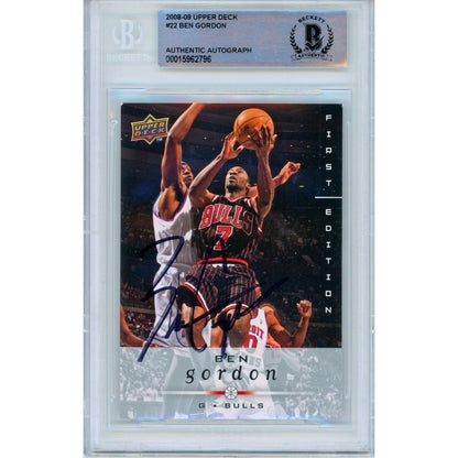 Basketballs- Autographed- Ben Gordon Chicago Bulls Signed 2008-09 Upper Deck Basketball Card Beckett Authentic Auto Slab Front