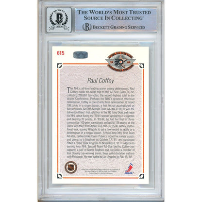 Hockey- Autographed- Paul Coffey Pittsburgh Penguins Signed 1991-92 Upper Deck Hockey Card Beckett Authentic BGS Auto-10 Graded Slab Back