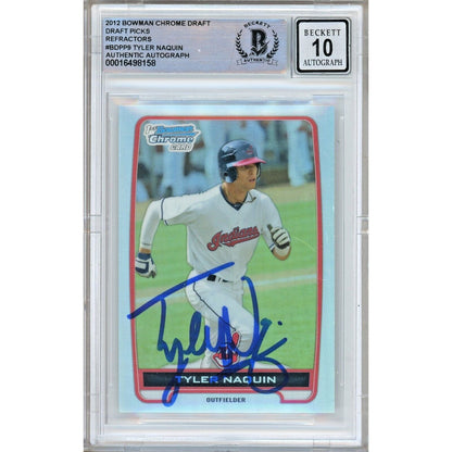 Baseballs- Autographed- Tyler Naquin Cleveland Guardians Signed 2012 Bowman Chrome Draft Picks Refractors Rookie Trading Card Beckett Authentic BGS Auto-10 Graded Slab Front