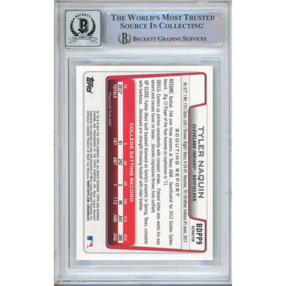 Baseballs- Autographed- Tyler Naquin Cleveland Indians Signed 2012 Bowman Chrome Draft Picks Refractors Rookie Trading Card Beckett Authentic BGS Auto-10 Graded Slab Back