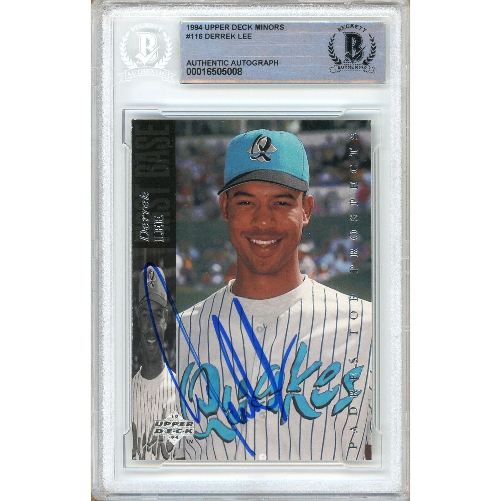 Baseballs- Autographed- Derrek Lee Chicago Cubs Signed 1994 Upper Deck Minors Baseball Card Beckett Authentic Auto Slab Front