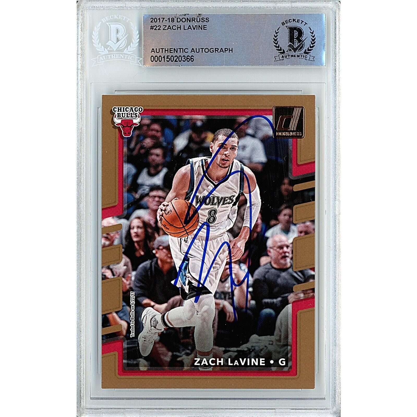 Basketballs- Autographed- Zach LaVine Chicago Bulls Signed 2017-18 Donruss Trading Card Minnesota Timberwolves Beckett Authentic Auto Slab Front