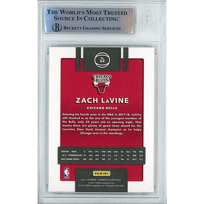 Basketballs- Autographed- Zach LaVine Chicago Bulls Signed 2017-18 Donruss Trading Card Minnesota Timberwolves Beckett Authentic Auto Slab Back