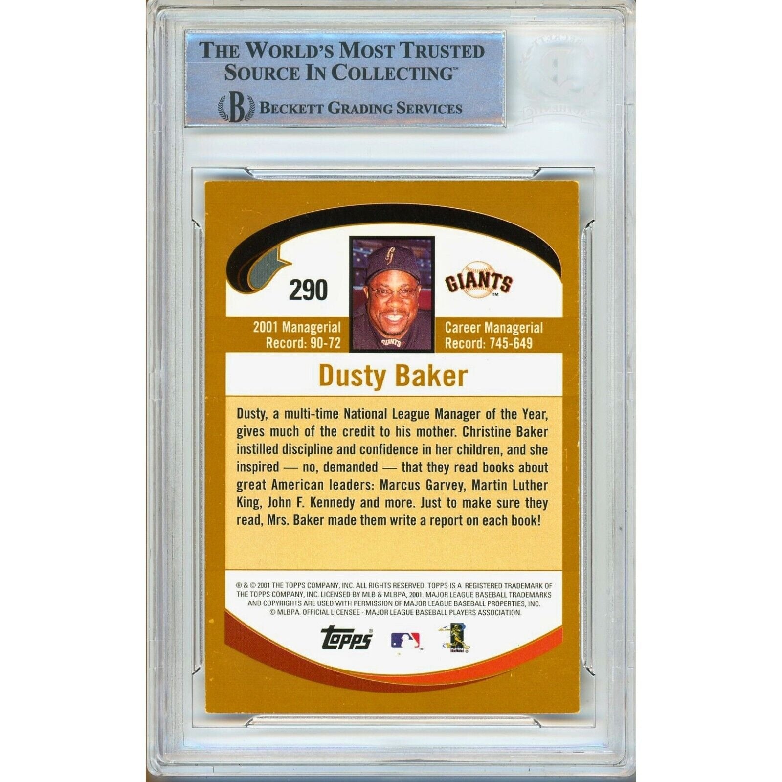 Dusty Baker San Francisco Giants Signed Trading Card Beckett BAS