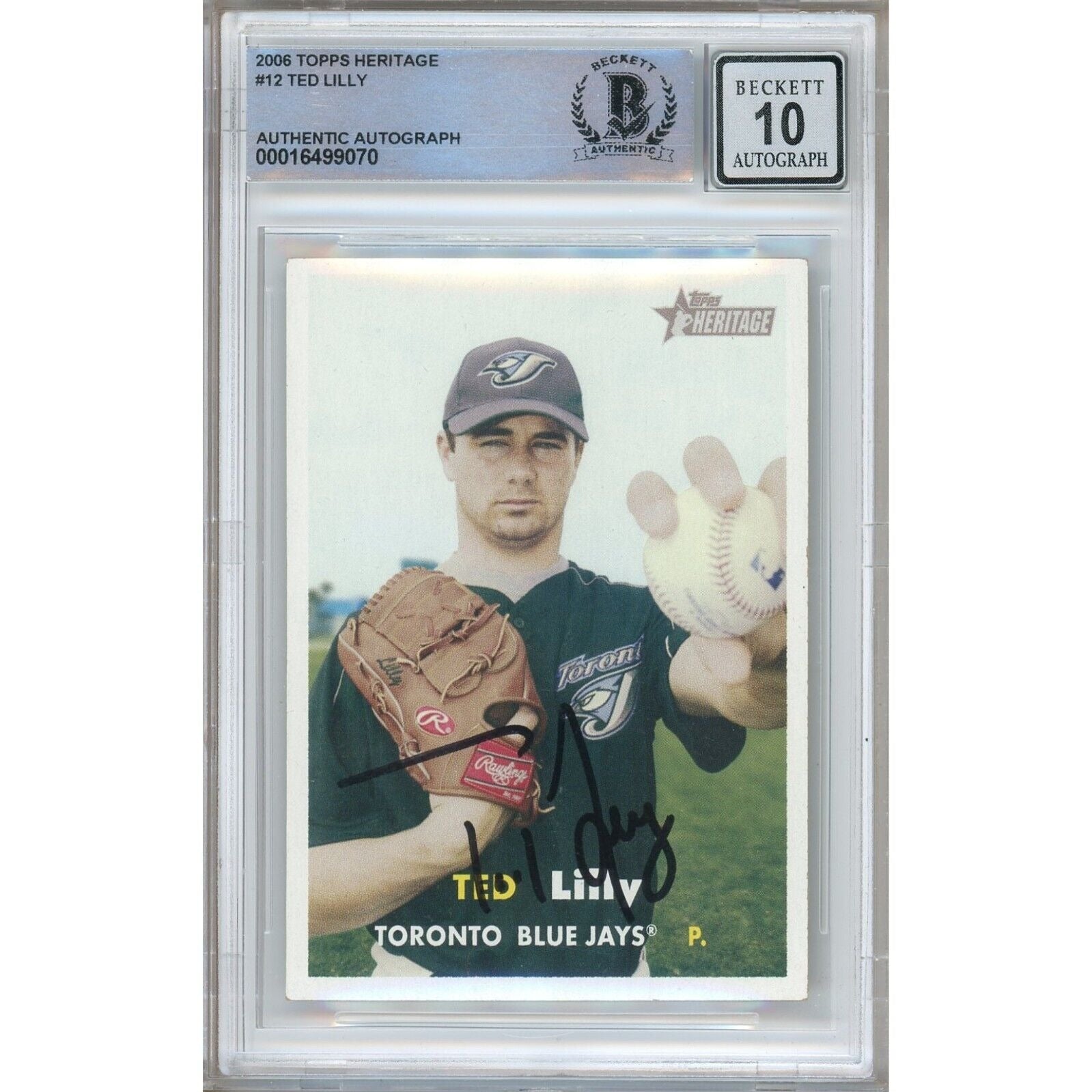 Ted Lilly Toronto Blue Jays autographed trading card – full view – Beckett COA