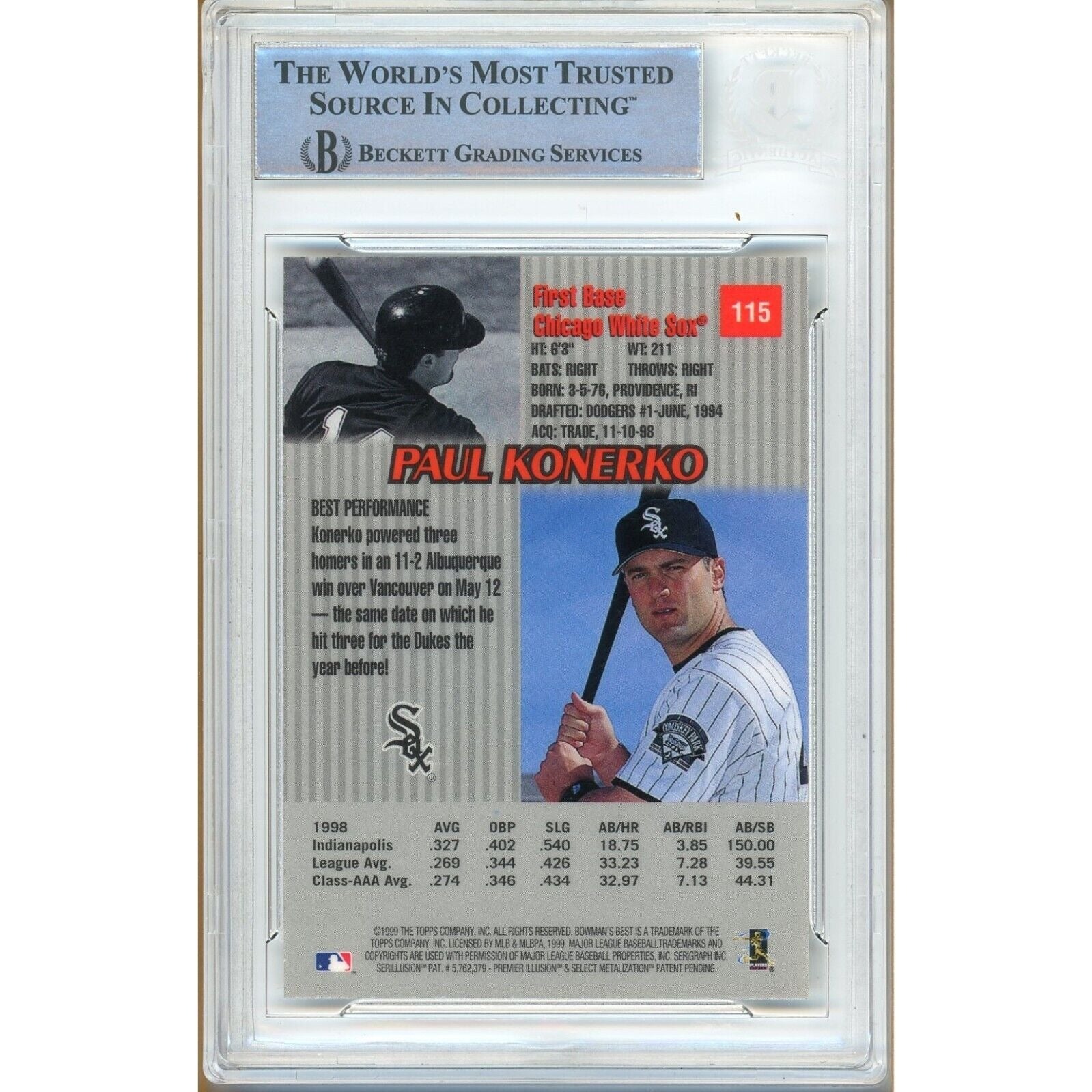 Paul Konerko Chicago White Sox Signed Trading Card Beckett BAS